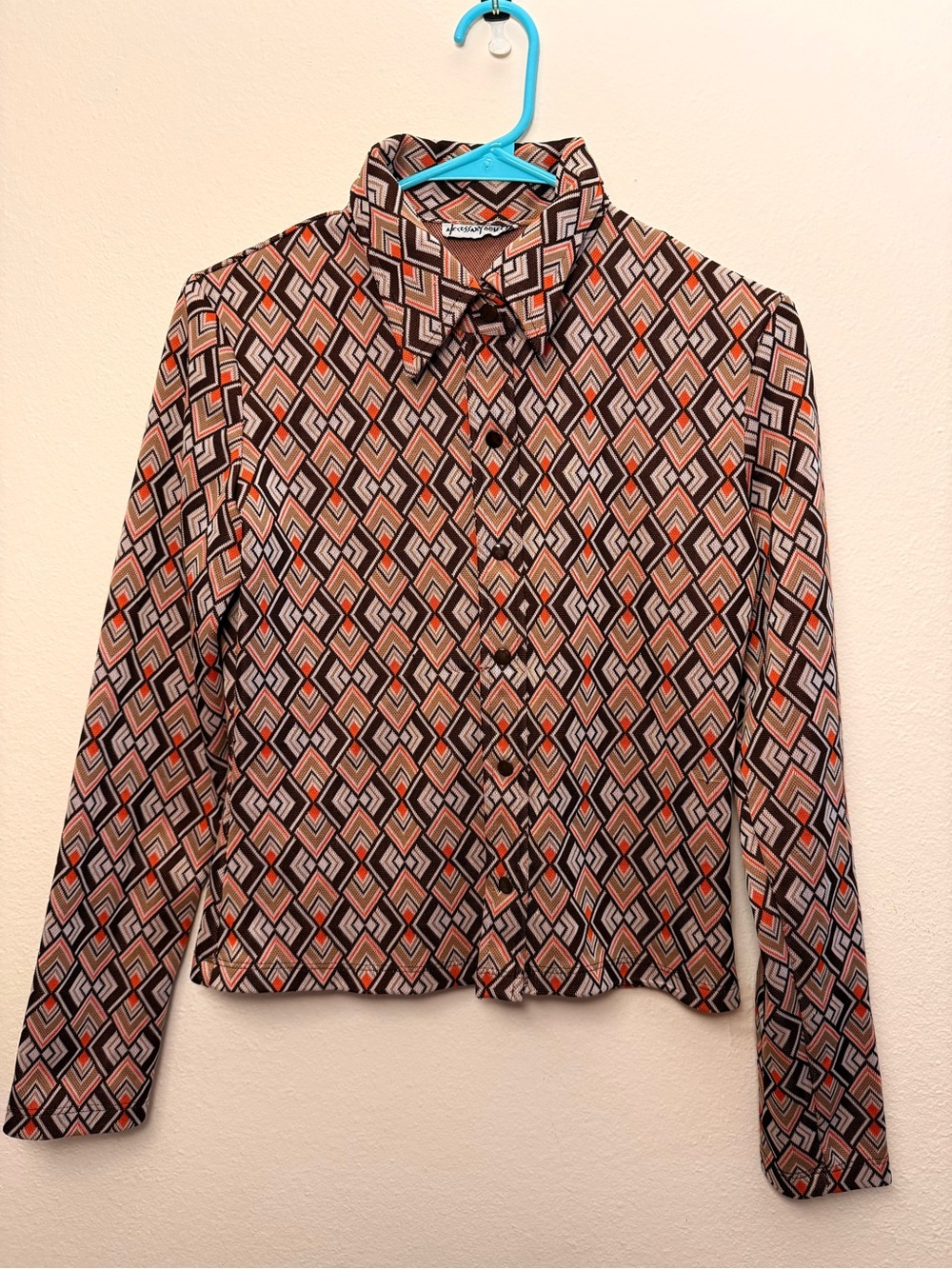 Necessary Objects Geometric Button-Down Shirt - 70s Retro Vintage Inspired